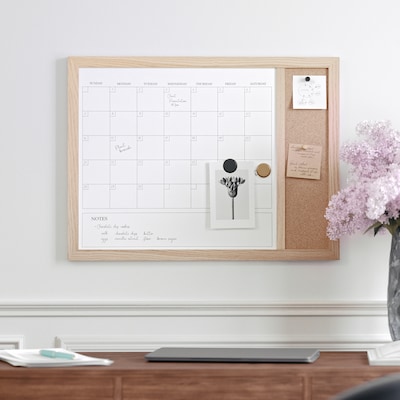 Martha Stewart Everette Magnetic Cork-Dry Erase Monthly Calendar Combo Set, Engineered Wood Frame, 24"x18" (BRPMCO4C14561LN)