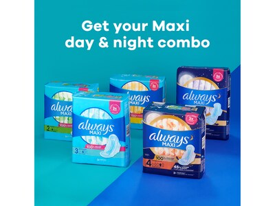 Always Maxi Long Super Daytime Pad with Wings, Unscented, 18/Pack, 8 Packs/Carton (03368)