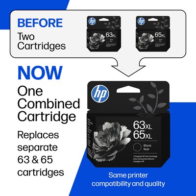 HP 63XL / 65XL Black High Yield Ink Cartridge, Prints Up to 300 Pages (B7RT5AN)