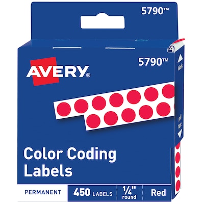 Avery Hand Written Identification & Color Coding Labels, 1/4 Dia., Red, 450/Pack (5790)