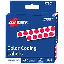 Avery Hand Written Identification & Color Coding Labels, 1/4 Dia., Red, 450/Pack (5790)