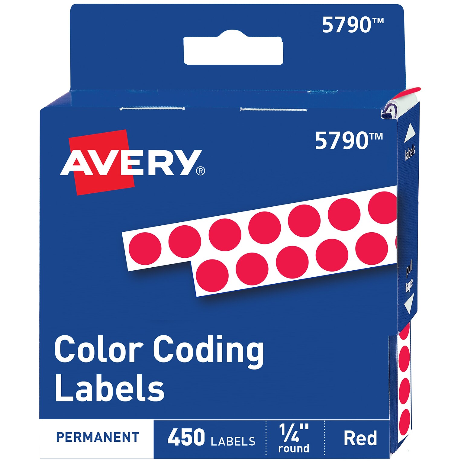 Avery Color-Coding Labels in Dispenser, 1/4 Dia, Red, 450 Stickers/Pack (5790)