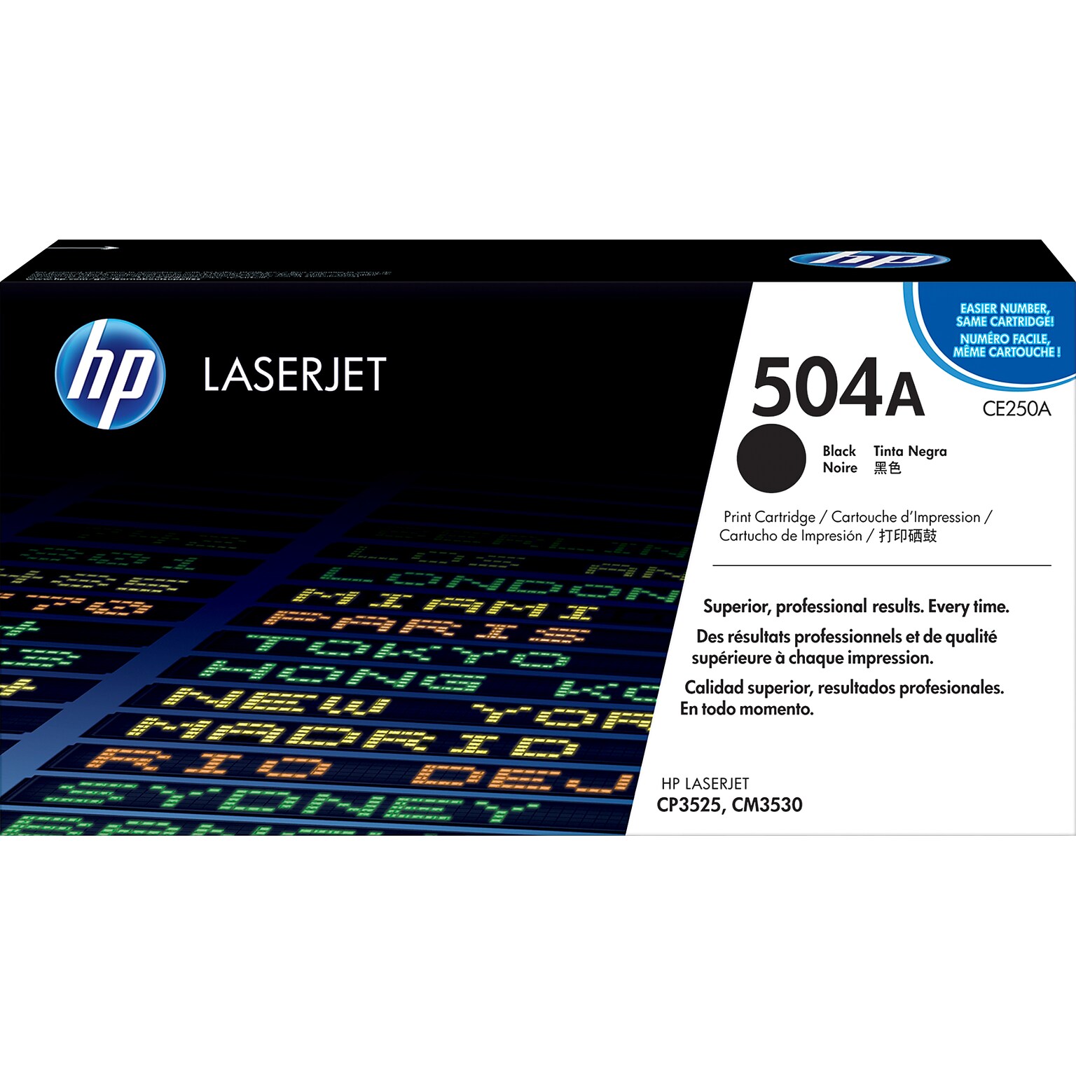 HP 504A Black Standard Yield Toner Cartridge, Prints Up to 5,000 Pages (CE250A)