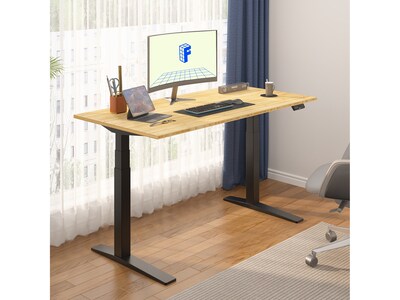 FlexiSpot E7 Pro 60"W Electric Adjustable Bamboo Standing Desk, Bamboo/Black (E7BPRO6030-LBZB)