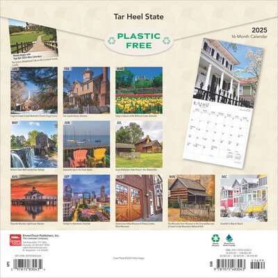 2025 BrownTrout Tar Heel State North Carolina Places 12 x 12 Monthly Square Wall Calendar (9781975