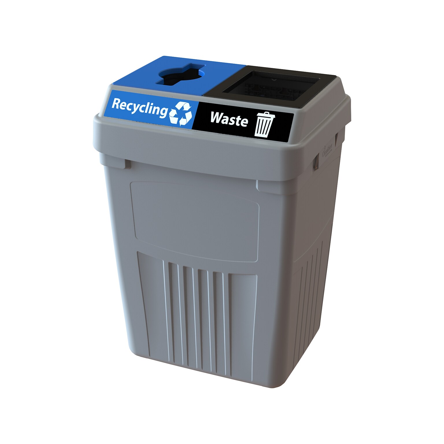 CleanRiver FlexE Plastic Trash & Recycling Bin Combo, 50 Gallon, Gray (FX50A-GY2-R-BE-W-BK)