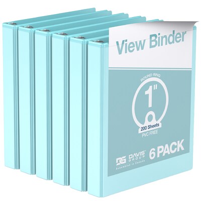 Davis Group, 1, 8.5 x 11, Round Ring View Binder, Pastel Color, Aqua, 6/Pack (7411-12-06)