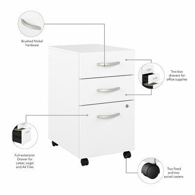 Bush Business Furniture Studio A 48"W Computer Desk with 3 Drawer Mobile File Cabinet, White (STA001WHSU)