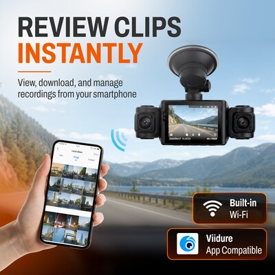 QORVIK K120 4-Channel Dash Cam with Front, Rear, and Dual Adjustable Interior Cameras and WiFi Connectivity, Black (QDCK120)