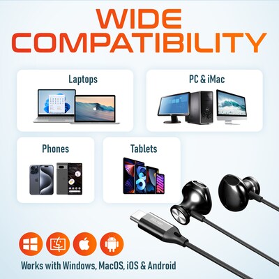 Delton 15EC Wired Earbuds & 2-in-1 USB-C Splitter Adapter Bundle, Black (DWH15ECKT1)