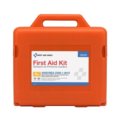 First Aid Only Weatherproof Hard Plastic First Aid Kit, ANSI A+/ANSI 2015, 50 People, 215 Pieces, Red (90699)