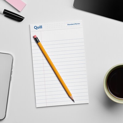 Quill Brand® Standard Series Legal Pad, 5" x 8", Wide Ruled, White, 50 Sheets/Pad, 12 Pads/Pack (742326)