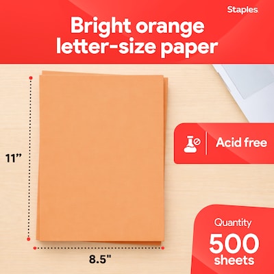 Staples Brights Multipurpose Colored Paper, 20 lbs., 8.5 x 11, Orange, 500/Ream (25208)