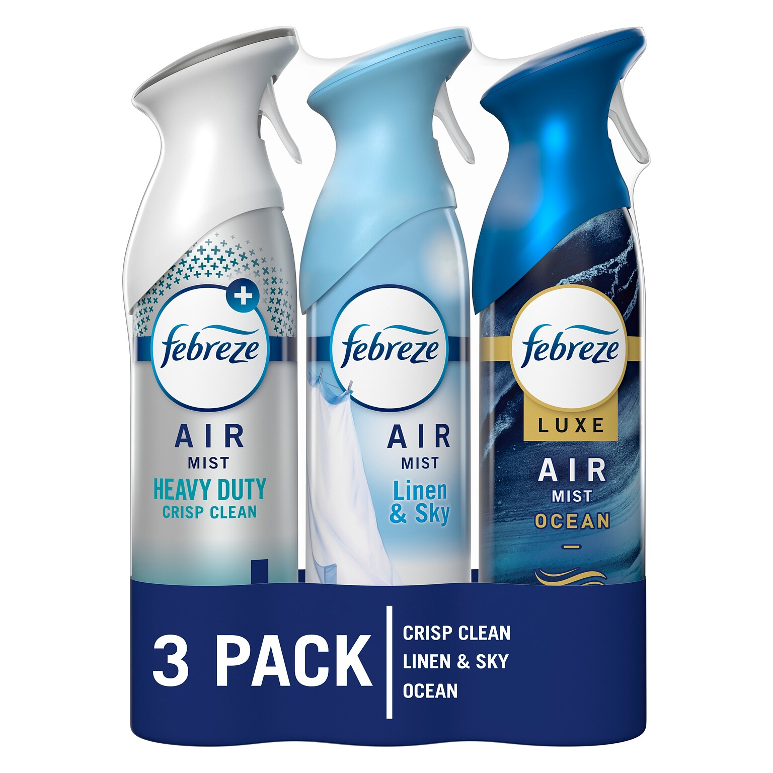 Febreze Air Mist Air Freshener Spray, Heavy Duty Ocean, Linen & Sky, 8.1 oz., 3/Pack (5556/6778)