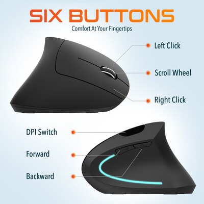 Delton Ergonomic 12 Wireless Ergonomic Vertical Optical Gaming Mouse, Black (DMERG12-WB)