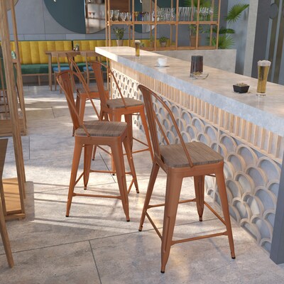 Flash Furniture Blake Contemporary Metal Vertical Back Counter Height Stool, Copper, 4-Pieces/Pack (4ET353424POCW)