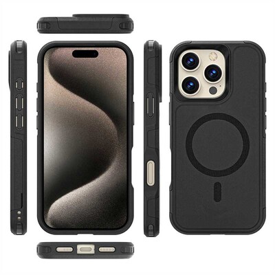 SaharaCase Raider MagSafe Wallet with Screen Protector for iPhone 16 Pro Max, Shock Absorbing, Scorpion Black (CP00688)