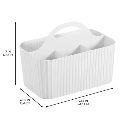 mDesign 4-Section Plastic Desktop Caddy Organizer with Handle, White (26054)