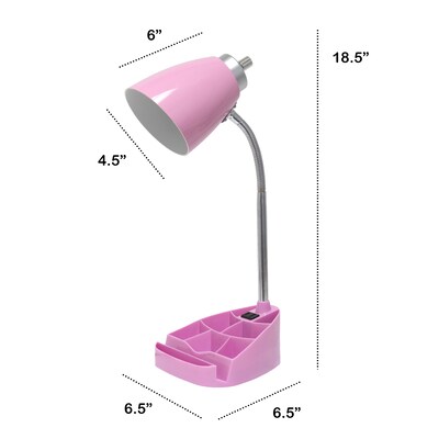 Creekwood Home Sleek Essentials 18.5" Flexible Coordinating Desk Lamp with Charging Outlet and Storage, Pink (CWD-1005-PN)