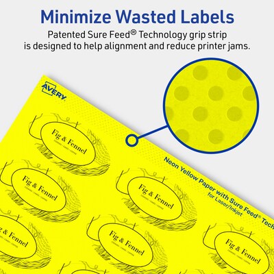 Avery Oval Laser/Inkjet Multipurpose Labels, 1-1/8" x 2-1/4", Neon Yellow (1680/Box)