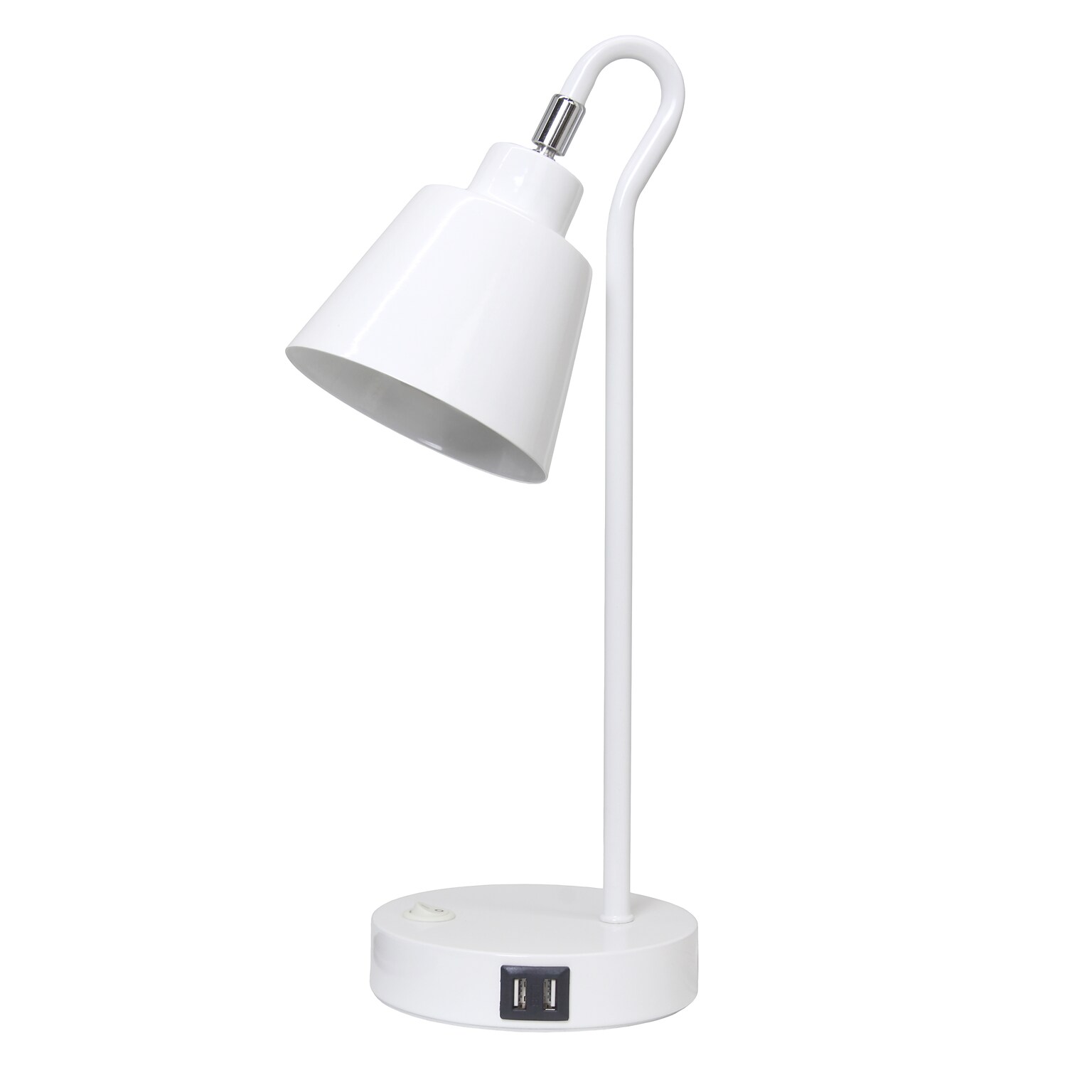 Simple Designs Sleek Essentials LED Desk Lamp, 16, with USB Ports, White (LD1073-WHT)