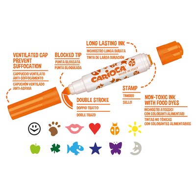 CARIOCA Stamperello Washable Kids Markers, Twin Tip, Assorted Colors, 12/Set (CRA42240)