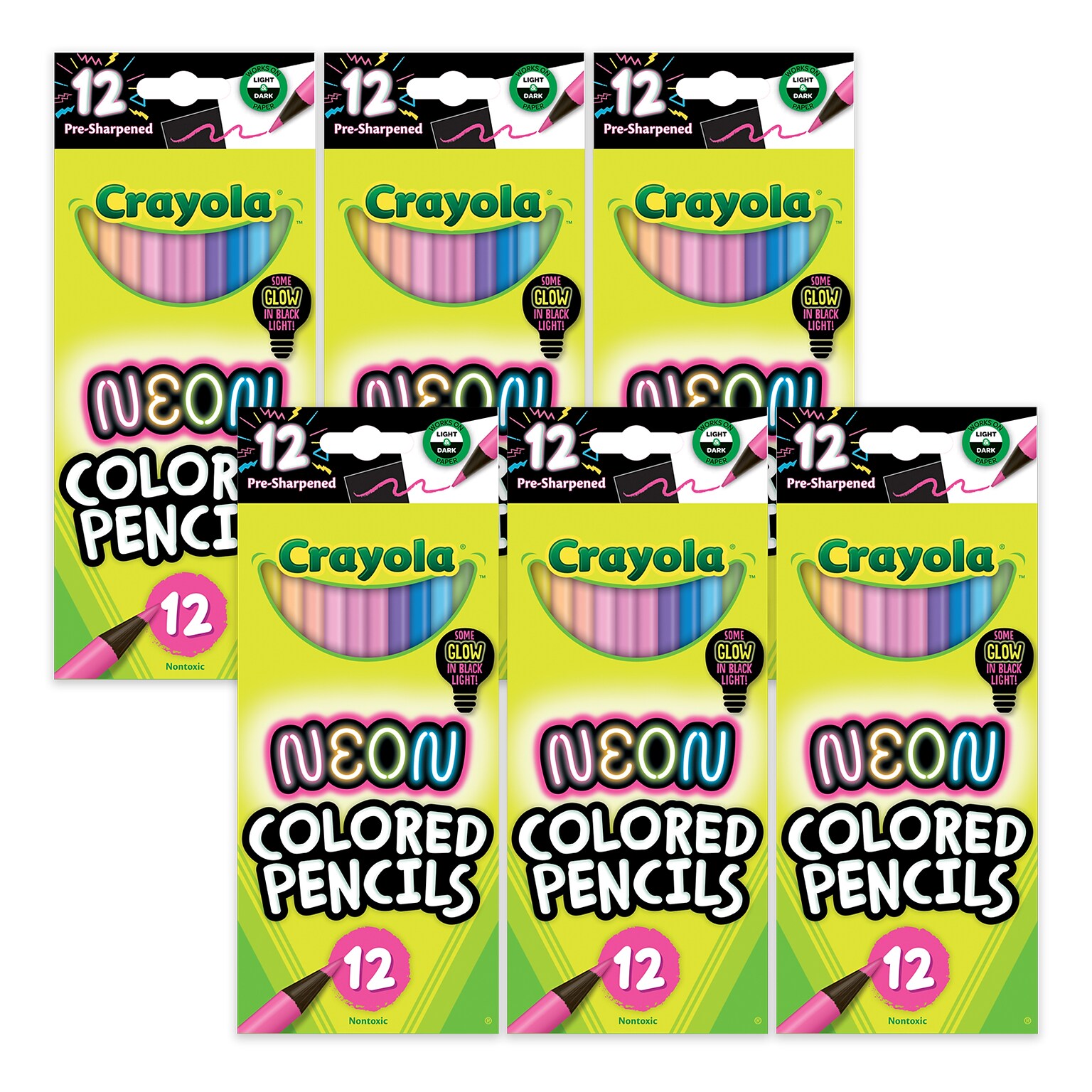 Crayola Neon Colored Pencils, Assorted Colors, 12/Pack, 6 Packs/Bundle (BIN682119-6)