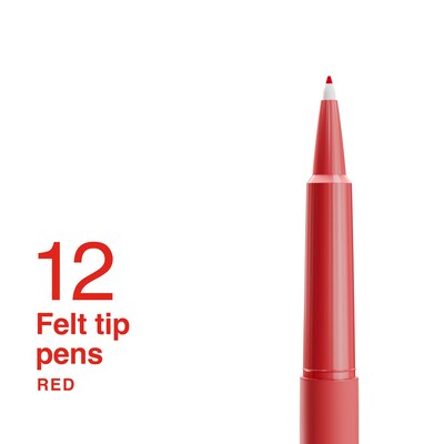 Staples Inspire Felt Tip Pen, Medium Point, 0.7mm, Red Ink, Dozen (ST63328)