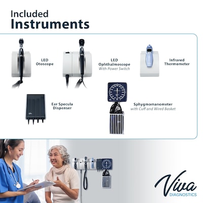 Viva Comfort Integrated Diagnostic Wall System w/Ophthalmoscope, Otoscope, Thermometer, Sphygmomanometer, Specula Dispenser