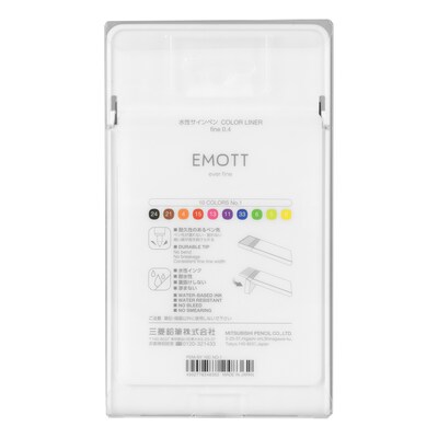 uni EMOTT Fine Line Marker Pens, Fine Point, 0.4mm, Assorted Inks, 10/Pack (24836)