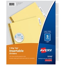 Avery Big Tab Insertable Paper Dividers, 5 Tabs, Buff with Clear Tabs, 24 Sets/Pack (11113)