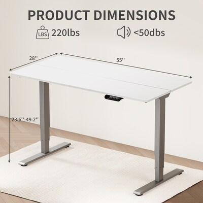FlexiSpot ET362 55"W Electric Adjustable Standing Desk, White/Grey (4S-S09010089)