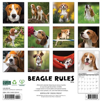 2026 Willow Creek Beagle Rules 12 x 12 Monthly Wall Calendar (50149)