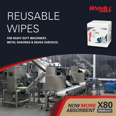 WypAll PowerClean X80 Nylon Cleaning Wipers, 12" x 12.5", White, 50 Wipers/Box, 4/Carton (41026)