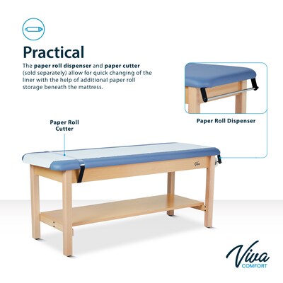 Aristo Wood H-Brace Physician Exam Table with Shelf, 2 Drawer Cabinet, Paper Cutter, Holder, 500lbs. Capacity, Blue