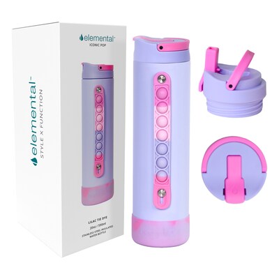 Elemental Iconic Pop Stainless Steel Triple Wall Insulated Water Bottle, 20 oz., Lilac Tie Dye (EMLEB20LCTD33P)