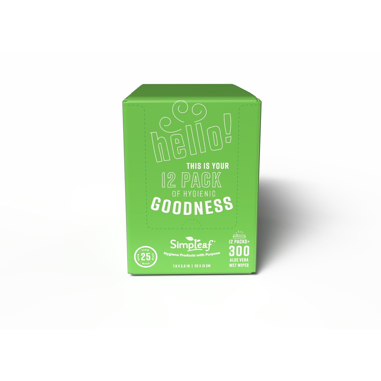Simpleaf Aloe Vera Scented Flushable Wipes, 25 Single Wipes/Pack, 12 Packs/Box (S-001-12pack)