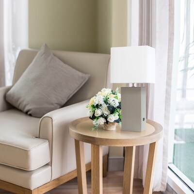 Lalia Home Lexington 21" Modern Bedside Table Lamp, White Rectangular Fabric Shade, Feit LED Bulb, Gray (LHT-3012-GY-LB)