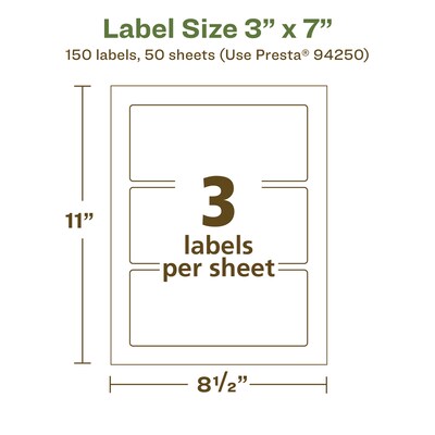 Avery EcoFriendly Laser/Inkjet Rectangle Multipurpose Labels, 3" x 7", White, 150/Box (94250)
