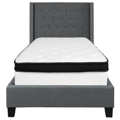 Flash Furniture Riverdale Tufted Upholstered Platform Bed in Dark Gray Fabric with Memory Foam Mattress, Twin (HGBMF45)