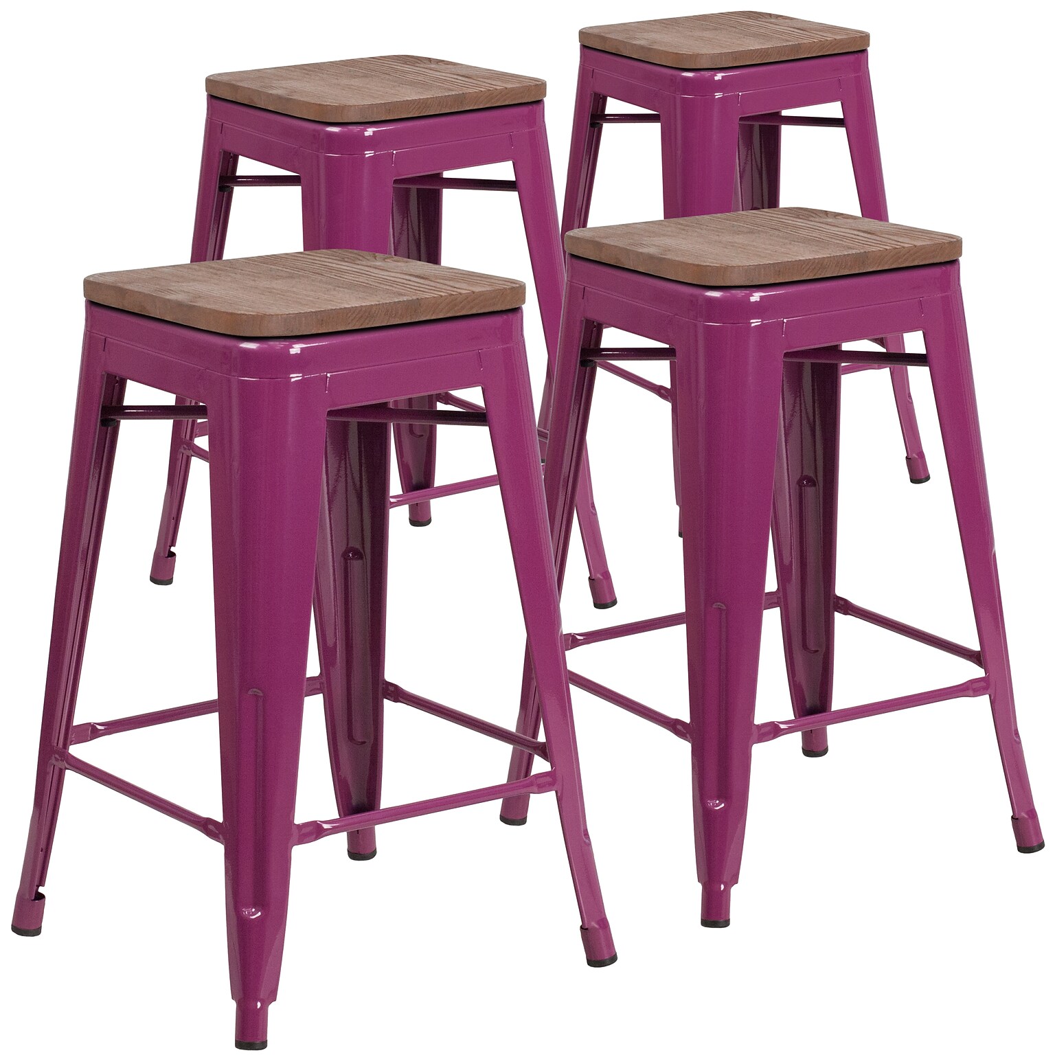 Flash Furniture Shania Industrial Metal Counter Height Stool without Back, Purple, 4-Pieces/Pack (4ETBT350324PURW)