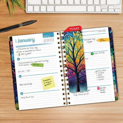 2027 Excello Brands 5.5 x 8 Weekly & Monthly Planner, Paperboard Cover, Black Tree Seasons (ORY27-FSH58-32)