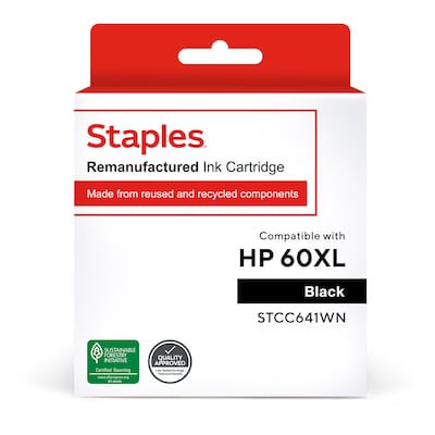 Staples Remanufactured Black High Yield Ink Cartridge Replacement for HP 60XL (TRCC641WN/STCC641WN)