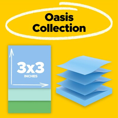 Post-it Oasis Recycled Pop-up Super Sticky Notes, 3 x 3, Oasis Collection, 70 Sheets/Pad, 6 Pads/P