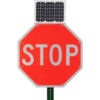 Global Industrial 30 Solar Flashing LED Stop Sign, Octagon (708312)