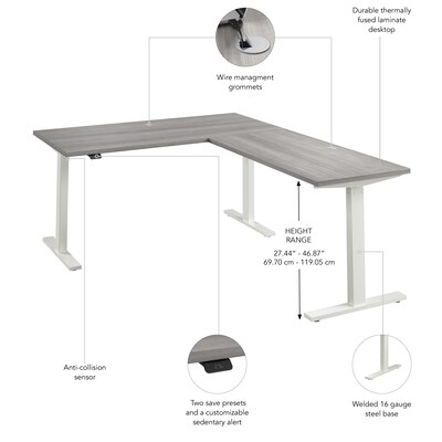 Bush Business Furniture Move 60 Series 60"W L Shaped Adjustable Standing Desk, Platinum Gray (M6SL6078PGWK)