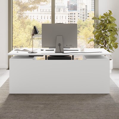 Bush Business Furniture Stratus 72"W Electric Rectangular Adjustable Standing Desk with Modesty Panel, White (SUT004WH)