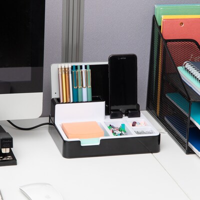 Mind Reader Foundation Collection 8-Compartment Plastic Charging Station, Black/White (USBORG-BLK)