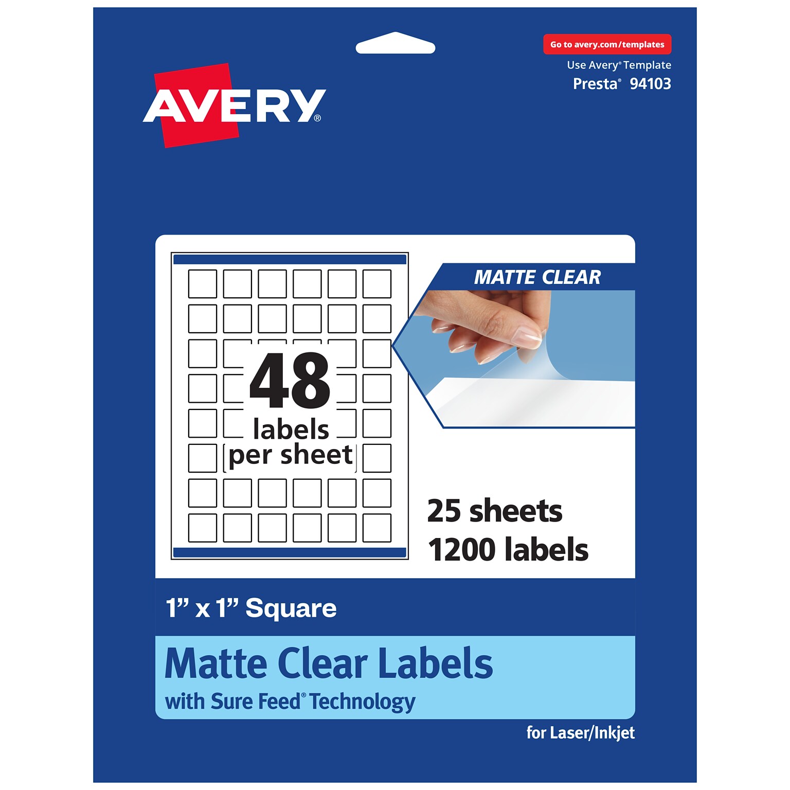 Avery Laser/Inkjet Square Multipurpose Labels, 1 x 1, Clear, 1200/Pack (94103)