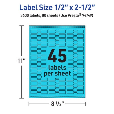 Avery Printable Decorative Edge Multipurpose Labels, 0.5" x 2.5", Bright Blue, 3600/Box (94749)